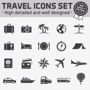 Merhaba kalite seyahat vektör Icon set