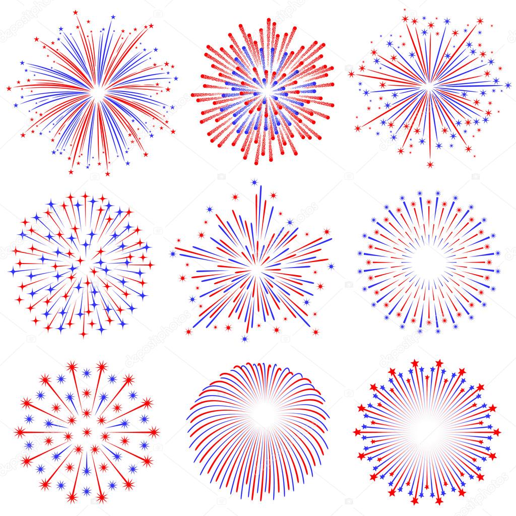Vector Red and Blue Fireworks Illustrations