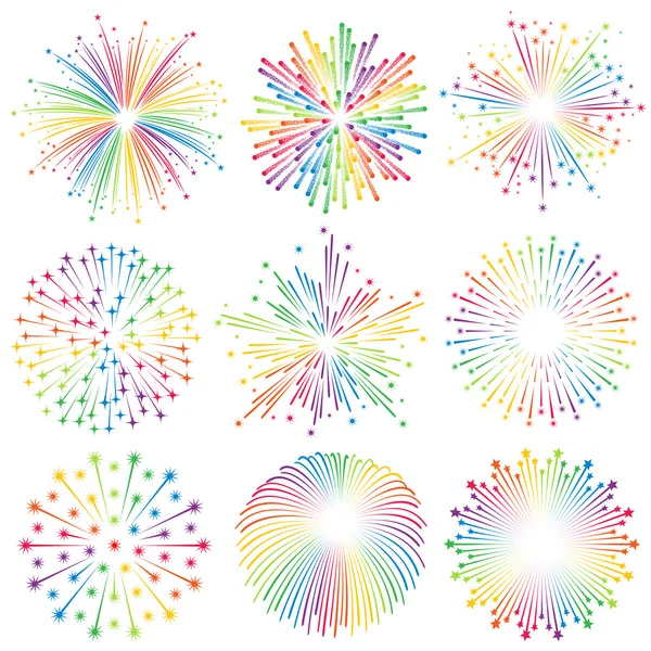 Rainbow vektorové ilustrace Fireworks sada — Stockový vektor