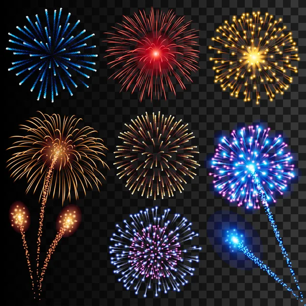 Realistische groot Detail Vector vuurwerk illustraties — Stockvector