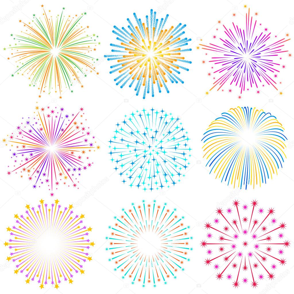 Vector colorful Fireworks Illustrations set