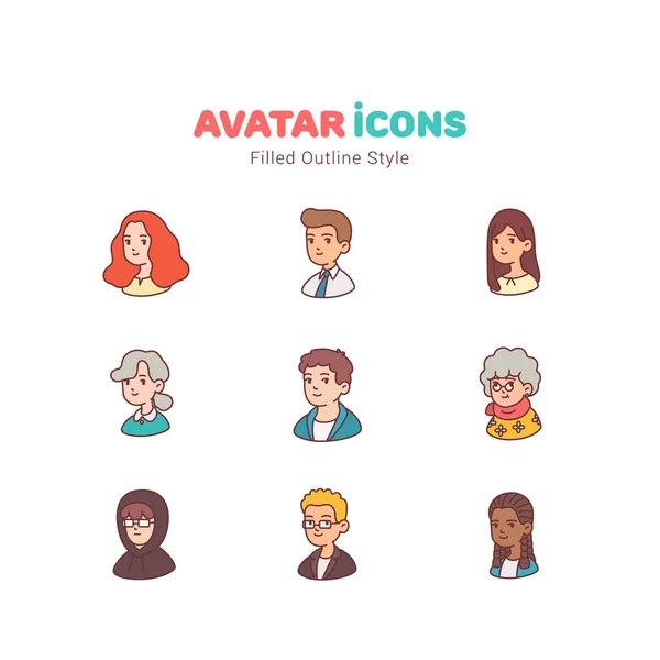 People Avatar Filled Color Outline Icons Design — Stock Vector