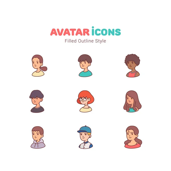 People Avatar Filled Color Outline Icons Design — Stock Vector