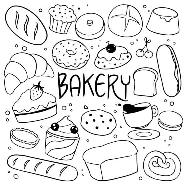 面包店和甜点手绘涂鸦 — 图库矢量图片