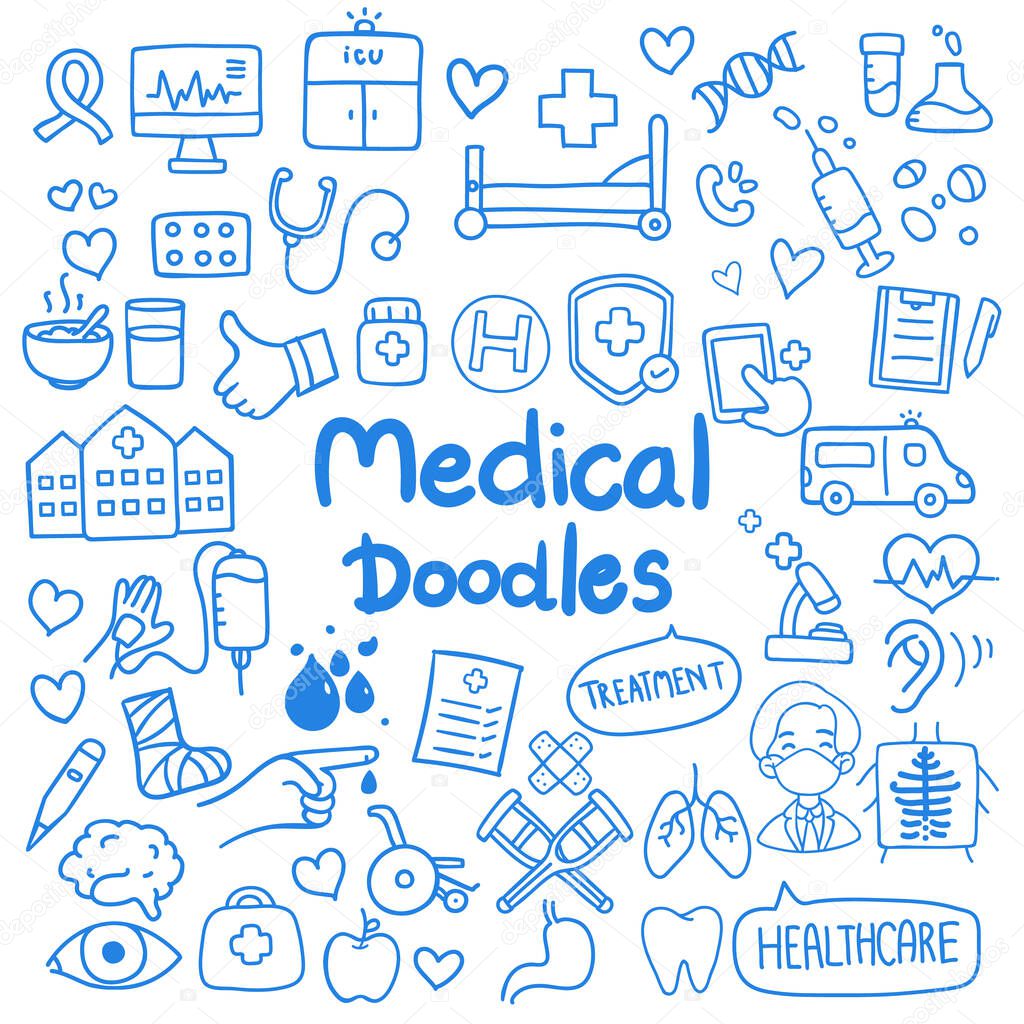 Medical and healthcare hand drawn seamless pattern background