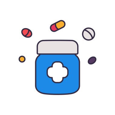 İlaç ikonlu kavanoz. vektör illüstrasyonu