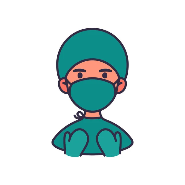 Lekarz Chirurg Masce Ochronnej Kapelusz Rękawiczki Ikona Fartuch Laboratoryjnych Ilustracja — Wektor stockowy