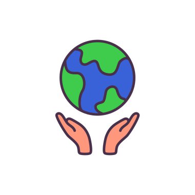 Dünya ikonu vektör çizim tasarımını tutan eller