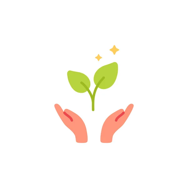 Ruce Držící Zelenou Ikonu Rostliny Symbol Ekologie Životního Prostředí — Stockový vektor