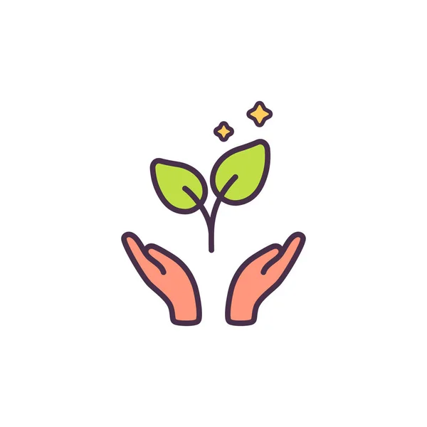 Manos Sosteniendo Icono Planta Ilustración Vectorial — Vector de stock