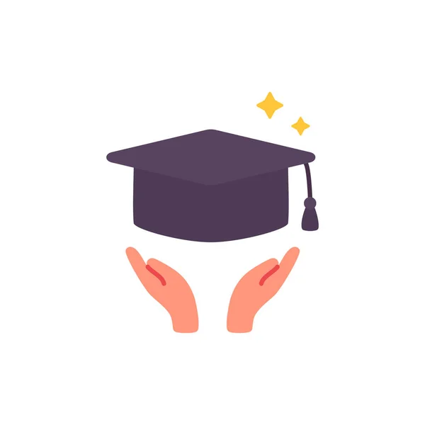 Hands Holding Graduation Cap — Stock Vector