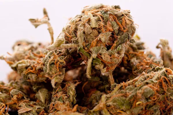 Close-up gedroogd marihuana verlaat op de tafel — Stockfoto