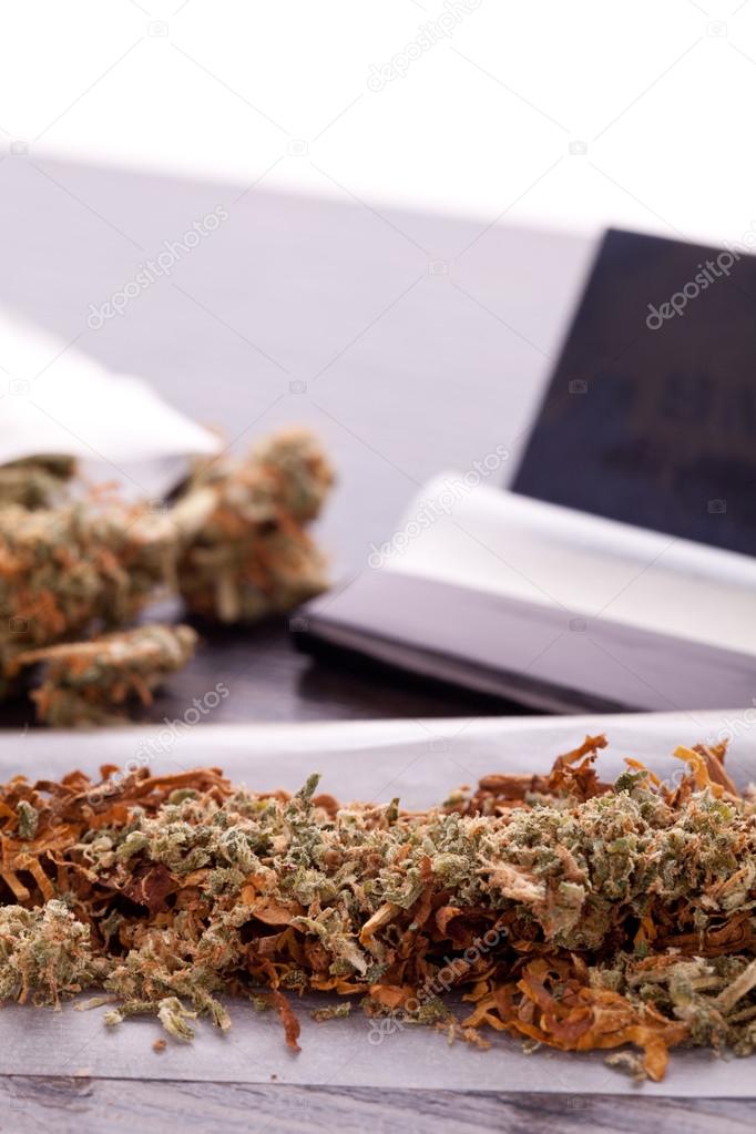 Dried Cannabis on Rolling Paper with Filter
