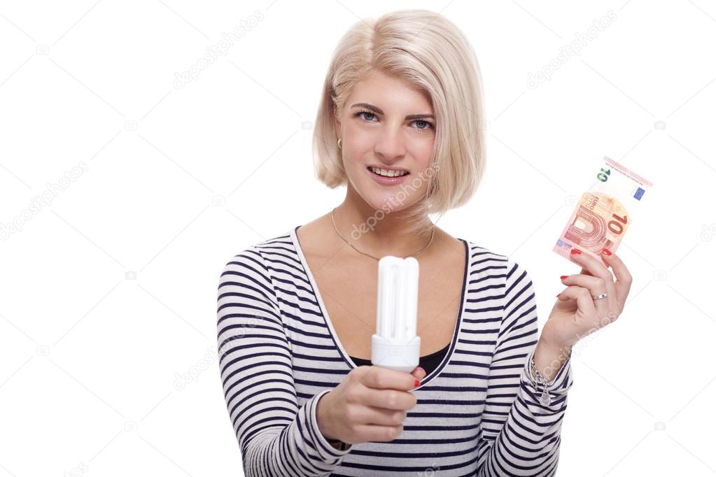 Woman holding an eco-friendly light bulb