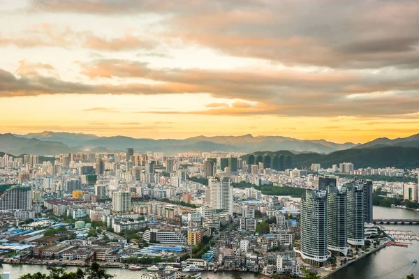 Ciudad Sanya Paisaje Noche Vista Desde Parque Luhuitou Isla Hainan —  Fotos de Stock