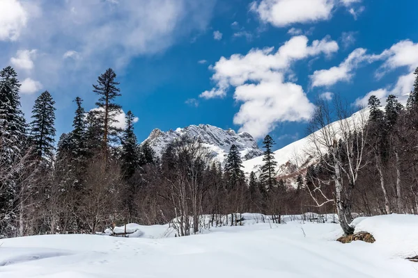 Soleado Paisaje Montañoso Invernal Alibek Dombay Cáucaso Occidental Rusia — Foto de Stock