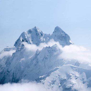 Ushba Dağı ve Schelda Dağı, Elbrus yamacından görünüm; Büyük Kafkasya, Rusya