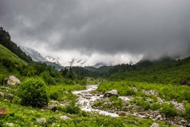 Kafkasya 'da fırtınalı bir havada Yeşil Montain Vadisi