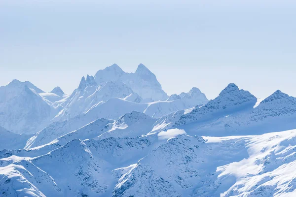 Снежные Кавказские Горы Ушба Шельда Когутай Зимой Вид Склона Эльбруса — стоковое фото