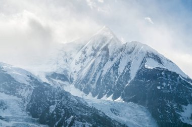 Gangapurna zirvesi, Kicho Tal Gölü manzaralı. Annapurna gezisi, Nepal.