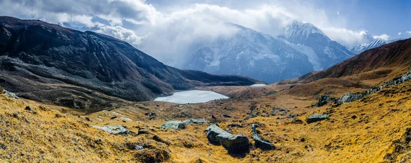 Panoramic View Kicho Tal Ice Lake 4600 Winter Cloudy Day — Stock Photo, Image