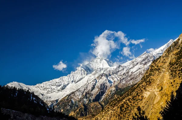 Cúpula Dhaulagiri Ensolarada Manhã Inverno Vista Aldeia Chimang Circuito Annapurna — Fotografia de Stock