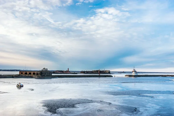 Winter Uitzicht Een Batterij Prins Menshikov Fort Kronshlot Golf Van — Stockfoto