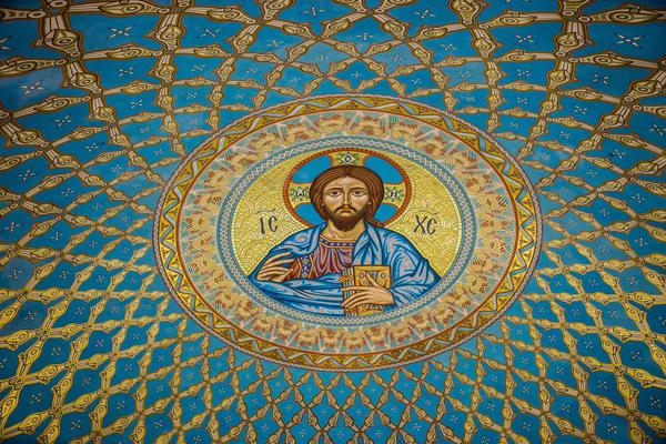Kronstadt ロシア 2018年12月1日 イエス キリスト パントクロケータ 絵のドームからの詳細 聖ニコラス大聖堂 — ストック写真