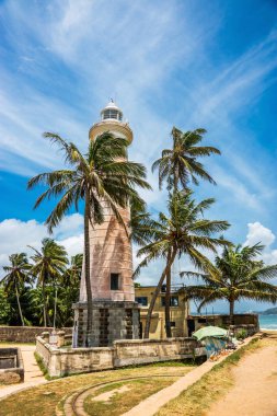 Sri Lanka 'daki antik Hollanda Galle Kalesi' ndeki güzel beyaz deniz feneri..