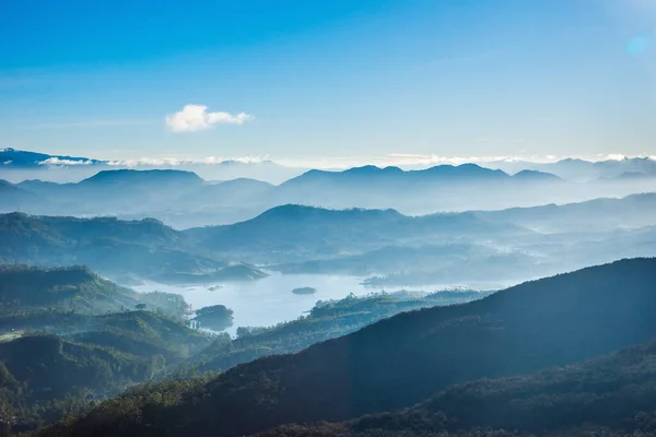 Montanhas Sri Lanka Reservatório Maskeliya Vista Pico Adão Final Manhã — Fotografia de Stock