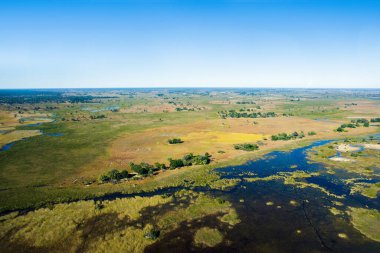 Okavango Delta, Botswana 'nın hava manzarası.