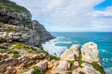 Cape Point 'in manzarası - Kayalar ve okyanus Ümit Burnu, Güney Afrika