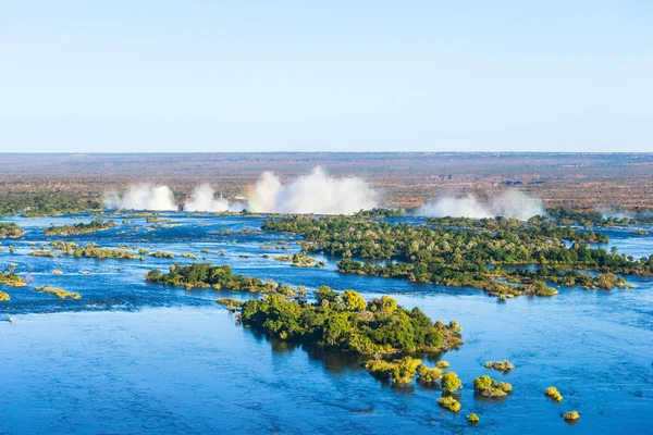 Zambezi Nehri Victoria Şelalesi Dünyanın Büyük Perdesi Helikopterden Manzara — Stok fotoğraf