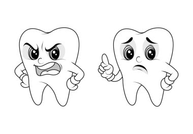 Çizgi film karakterleri sanat diş maskotu ana hatları seti