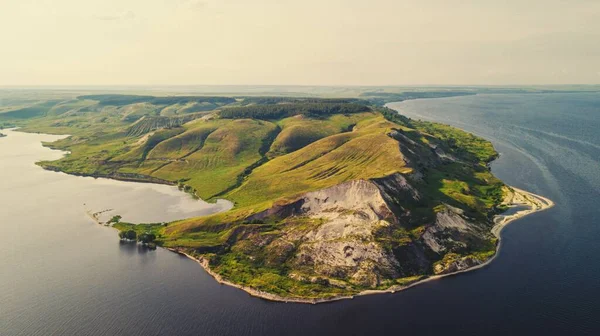 Luftbild Schöne Panoramische Landschaft Zhiguli Berge Und Hügel Mit Grünem — Stockfoto