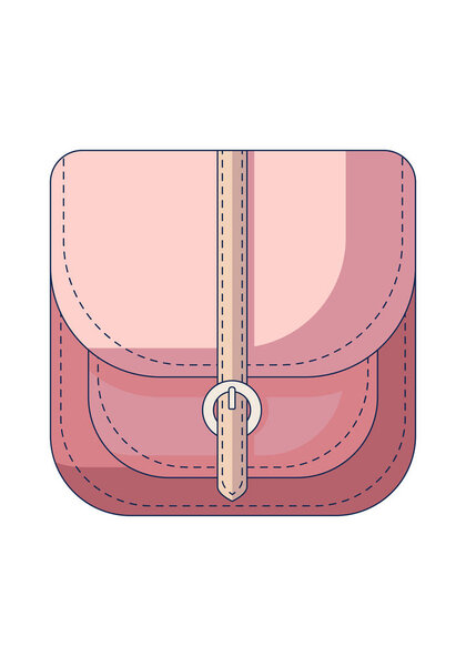   A simple illustration of a fashionable pink clutch bag with a strap on the clasp drawn in a flat style