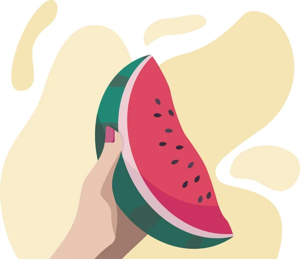Eenvoudige Vectorillustratie Met Een Sappige Watermeloen Hand Zomer Afbeelding Voor — Stockvector