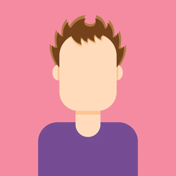 Мультфильм мужской персонаж с грязными волосами в фиолетовой футболке. Икона человека в плоском стиле. — стоковый вектор