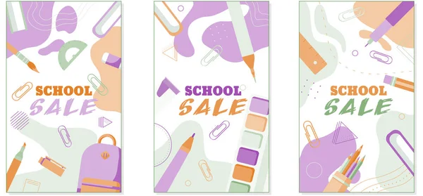Pastel düz stil, soyut renkli arkaplanda izole edilmiş okul pankartları konseptine geri dönüyoruz.. — Stok Vektör
