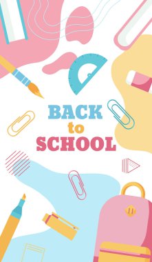 Pastel düz stil, soyut renkli arkaplanda izole okul afişleri kavramına geri dönüyoruz.. 