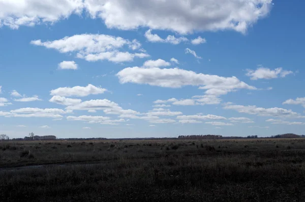 Wolken Een Blauwe Lucht Boven Een Somber Landschap — Stockfoto