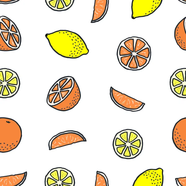 Vektör Dikişsiz desen serbest çizilmiş karikatür portakal ve limon ile