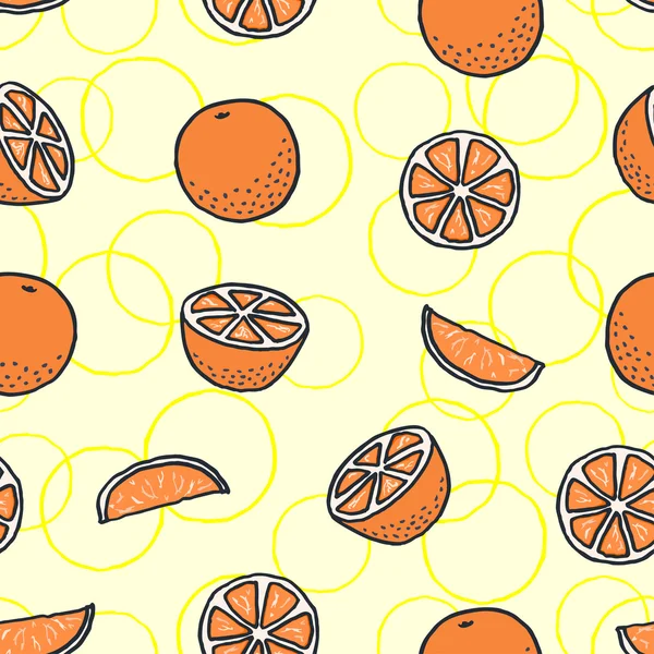 Vektör Serbest çizilmiş karikatür portakal ile seamless modeli