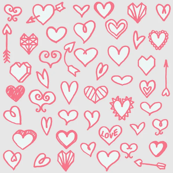 Serbest çizilmiş karikatür kalpler kümesi