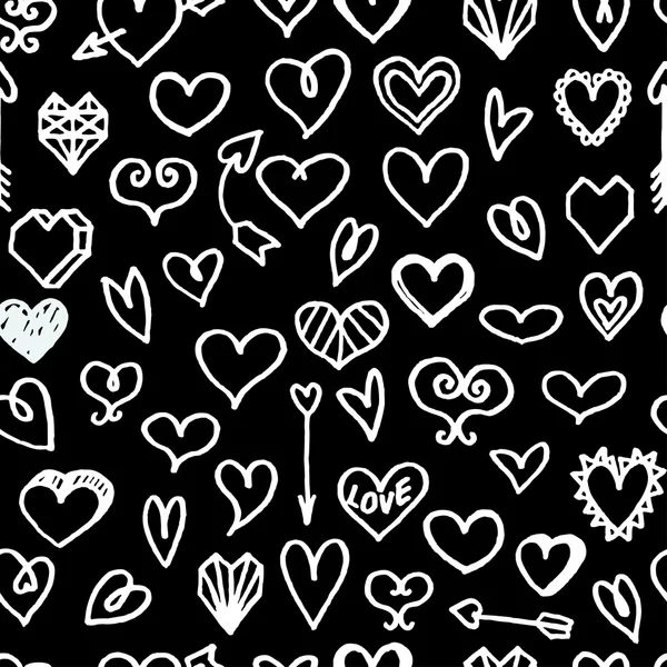 Vektör Serbest çizilmiş karikatür kalpleri ile seamless modeli