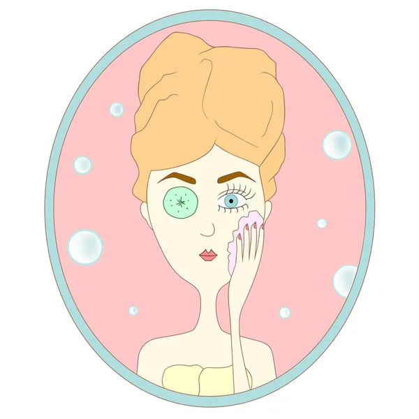 Vektör çizim kız banyoda ayna