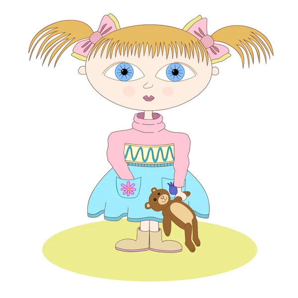 Vektör çizim oyuncak ayı ile küçük kız