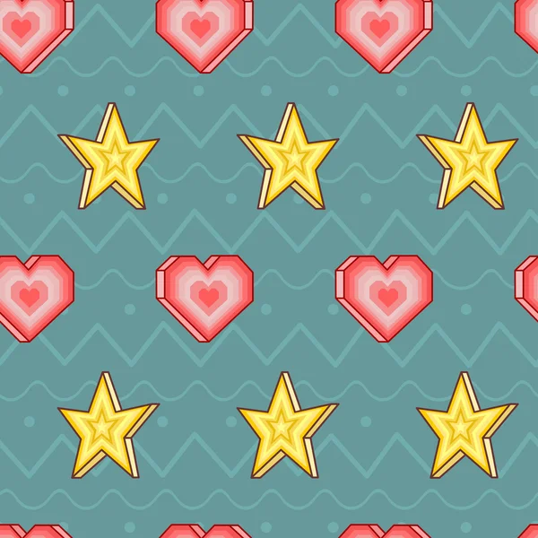 Seamless vector pattern with hearts and stars — Stock Vector