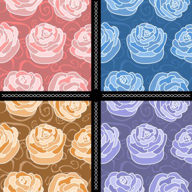 Set of four varicolor seamless patterns with roses