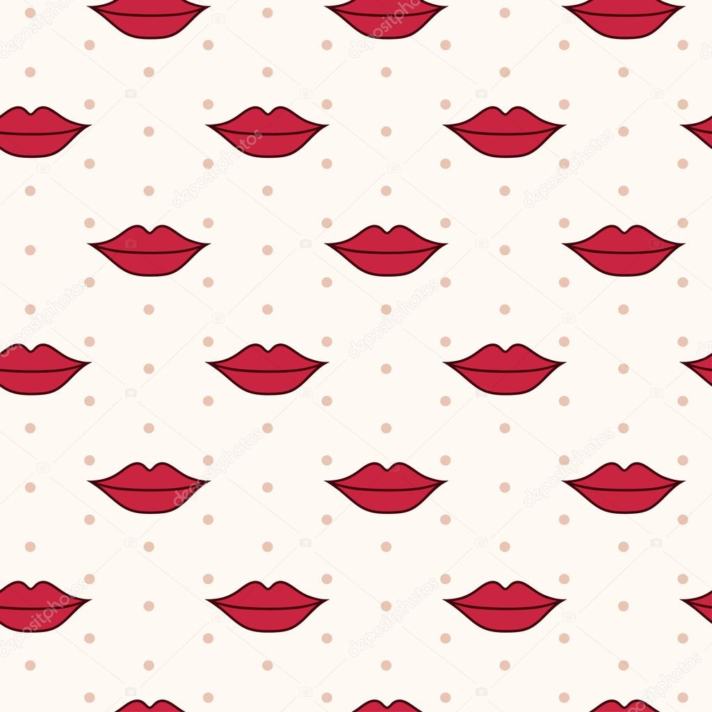 Vector seamless pattern with red lips